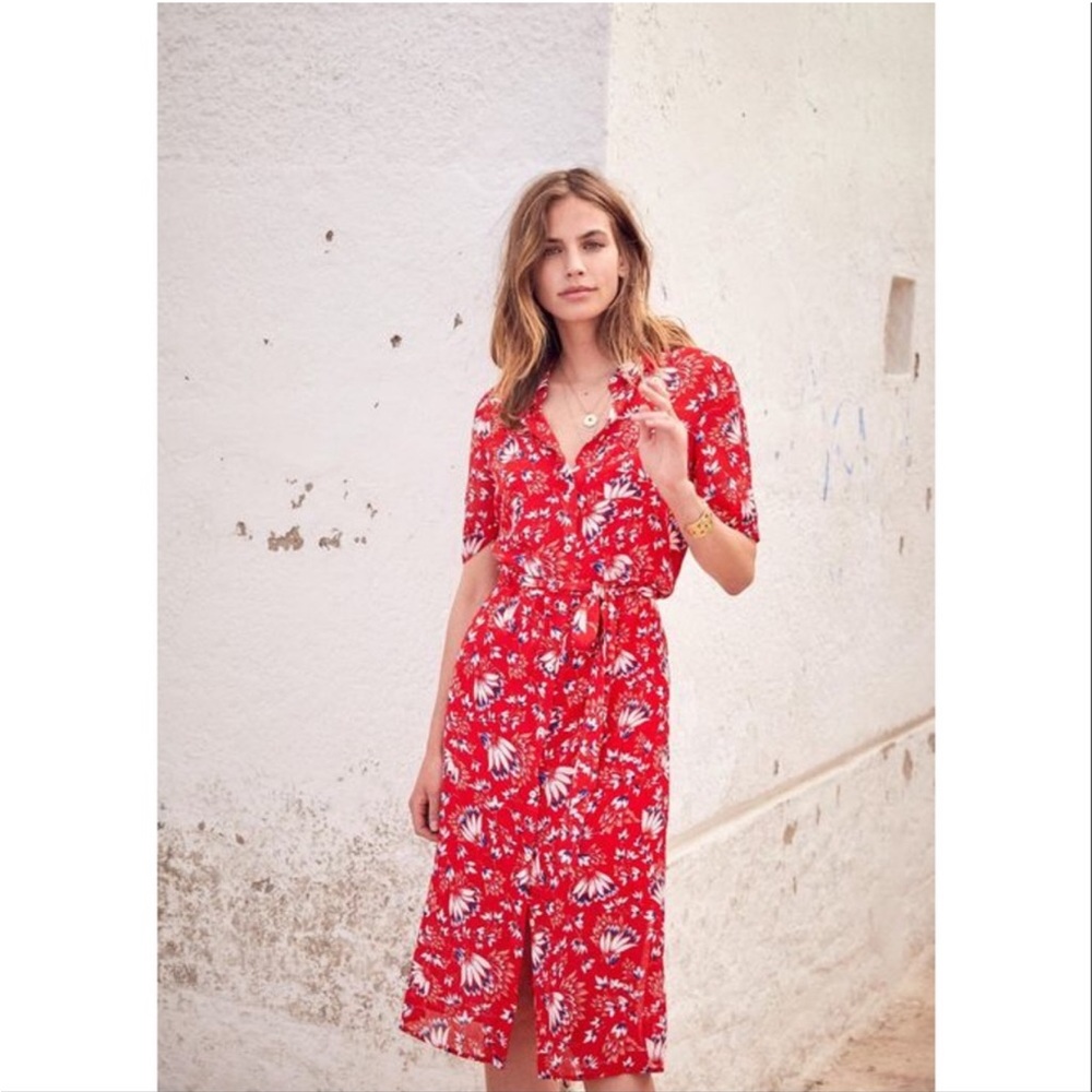 Sezane Red Alexia Shirt Dress